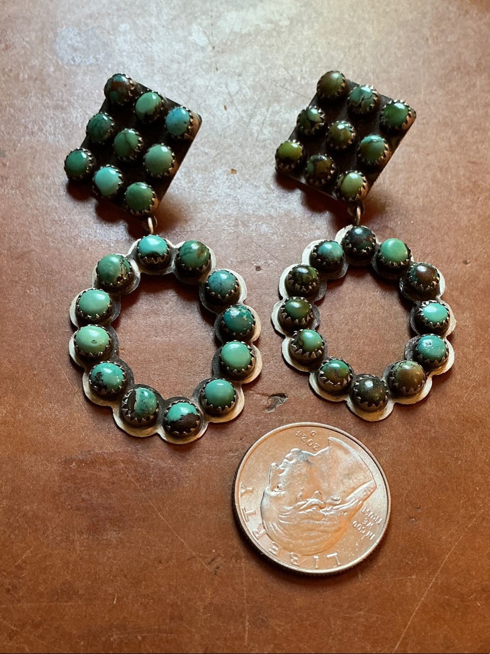 Native American Vintage Sterling Silver Cluster Hoop Earrings 2.5” Long